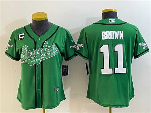 Women's Philadelphia Eagles #11 A. J. Brown Green With 3-Star C Patch Cool Base Stitched Baseball Jersey(Run Small),We sell and wholesale Women's Philadelphia Eagles #11 A. J. Brown Green With 3-Star C Patch Cool Base Stitched Baseball Jersey(Run Small) on line form chian!